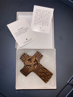 Bronze Cross Wall Plaque with Dove Motif